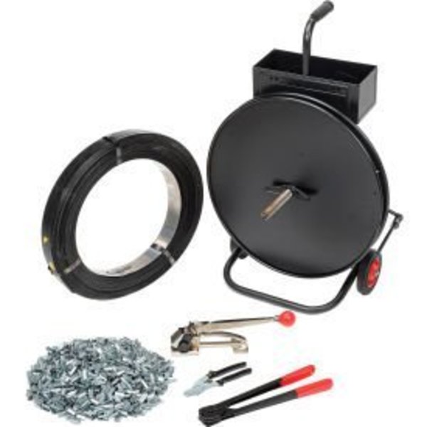 Global Equipment Strapping Kit w/ Tensioner/Sealer/Seals   Cart, 2940'L x 1/2" Strap Width 795263